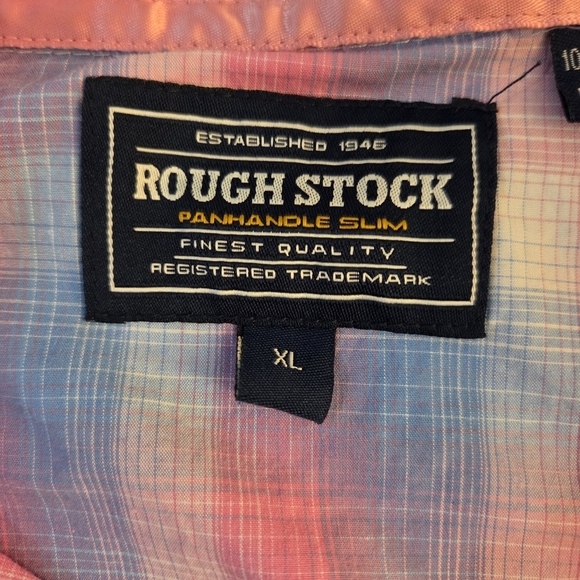 Rough Stock Women's Pink And Blue Plaid Shirt With Pearl Snap Buttons Size L - Picture 10 of 10